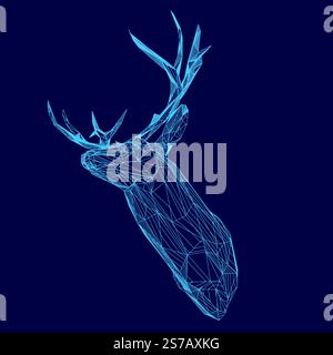 Tête de cerf bleue avec une ligne blanche dessus. La tête de cerf est faite de fil et est très détaillée Illustration de Vecteur