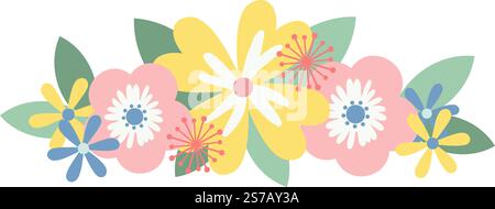 Fleurs et feuilles de couleur pastel disposées dans une composition étonnante, capturant l'essence vibrante et joyeuse du printemps, rayonnant de beauté et de FRE Illustration de Vecteur