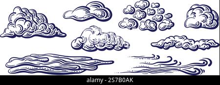 Ensemble d'esquisse de nuages. Illustration vectorielle doodle, éléments graphiques dessinés à la main. Temps nuageux, metcast Illustration de Vecteur