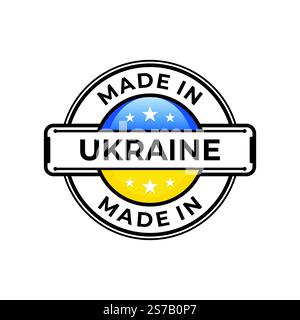 Fabriqué en Ukraine emblème d'icône d'étiquette isolé sur fond blanc. Élément de conception d'emblème de logo de qualité vectorielle. Illustration vectorielle Illustration de Vecteur