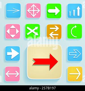 Ensemble de flèches sur les icônes. Flèches blanches dans des couleurs douces Illustration de Vecteur
