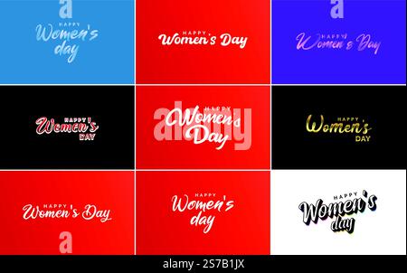 Happy Women&rsquo;s Day design avec une illustration réaliste d'un bouquet de fleurs et une bannière lisant le 8 mars. doté d'une palette de couleurs dégradées Illustration de Vecteur
