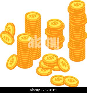 Piles de pièces d'or comportant des signes du dollar montant vers le haut, symbolisant les concepts de gagner, d'épargner et d'accumuler la richesse, le profit et la finance Illustration de Vecteur
