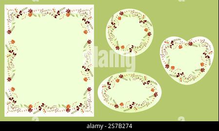 Cadres et modèles floraux élégants avec place pour le texte. Cadres floraux coeur, ovales, ronds et rectangulaires. Pour invitation de mariage, anniversaire, mères d Illustration de Vecteur