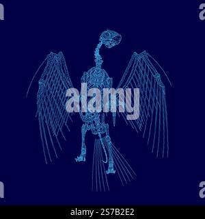 Image bleue d'un oiseau squelette avec une aile bleue. L'oiseau squelette est représenté dans un schéma de couleur bleue Illustration de Vecteur