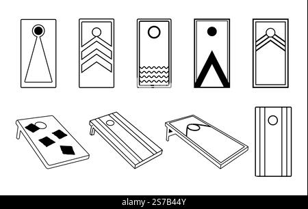 Vecteurs de panneau de trou de maïs, contour de panneau de trou de maïs, vecteurs de trou de maïs, contour de trou de maïs, silhouette de panneau de trou de maïs, faisceau de planches Cornhole. Illustration de Vecteur