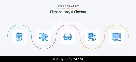 Pack icône Cenima Blue 5 avec foule. public. lunettes. masques. comédie Illustration de Vecteur