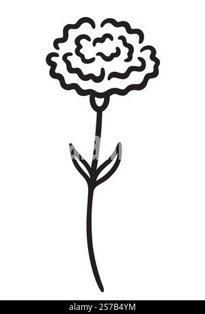 Fleur d'œillet simple logo dessiné à la main. Dessin noir et blanc, illustration vectorielle. Illustration de Vecteur
