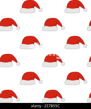 Chapeau de Noël modèle sans couture vecteur Santa Claus ligne graphique bande dessinée cadeau emballage papier tuile fond de répétition de papier peint illustration écharpe isolat Illustration de Vecteur