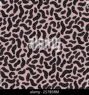 Un design abstrait et organique avec des formes noires irrégulières ressemblant à des blobs ou des formes de haricots, remplis de minuscules lignes blanches en pointillés Illustration de Vecteur