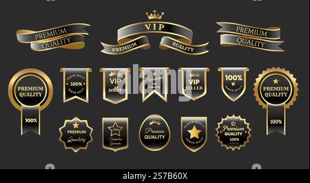 Étiquettes et badges de luxe dorés Illustration de Vecteur