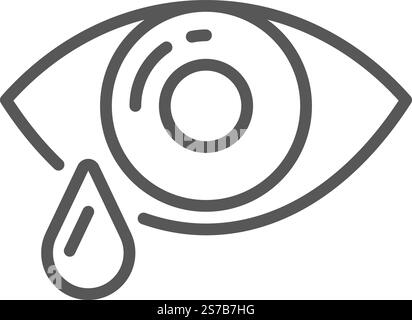 Simple icône de dessin au trait d'un œil pleurant versant une larme, symbolisant la tristesse, le chagrin, la douleur, ou la détresse émotionnelle, convient à diverses conditions de santé ou émotiona Illustration de Vecteur