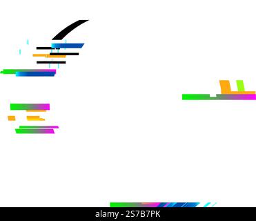 Glitch art coloré simulant un effet de distorsion numérique avec des pixels et des lignes horizontales sur un fond blanc, parfait pour la technologie et le numérique Illustration de Vecteur