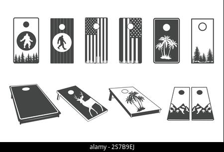 Silhouette de Cornhole, vecteur de panneaux de Cornhole, silhouette de panneaux de Cornhole, silhouette de sport de Cornhole, illustration vectorielle de panneau de Cornhole. Illustration de Vecteur