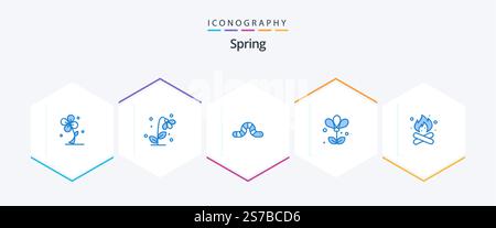 Pack Spring 25 Blue Icon comprenant la nature. incendie. pauropoda. camping. ressort Illustration de Vecteur