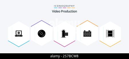 Production vidéo 25 Pack d'icônes glyphes comprenant un appareil photo . rabatteur. médias . multimédia . film Illustration de Vecteur