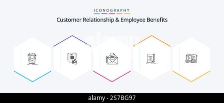 Relation client et avantages pour les employés Pack d'icônes de 25 lignes comprenant un livre. argent. espèces. lettre Illustration de Vecteur