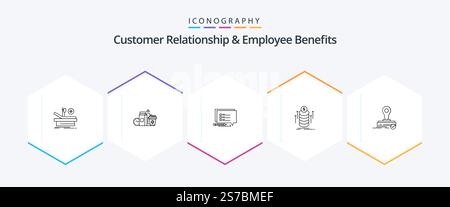 Relation client et avantages pour les employés Pack d'icônes de 25 lignes avec tampon. transfert. café. offre groupée. écrire Illustration de Vecteur
