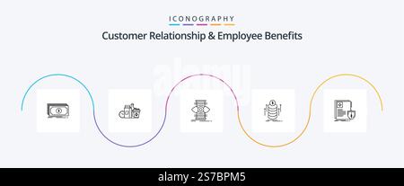 Pack d'icônes de la ligne 5 sur la relation client et les avantages sociaux des employés comprenant le document. transfert. café. offre groupée. optimiser Illustration de Vecteur