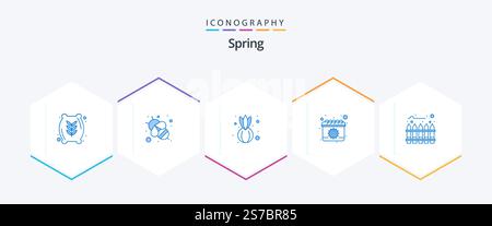 Spring 25 Blue Icon Pack inclus . haie. oignon. clôture. ressort Illustration de Vecteur
