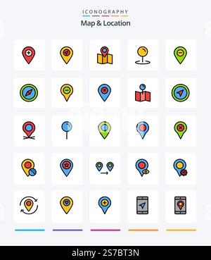 Pack d'icônes Creative Map & Location 25 Line Fremed, tel que la carte. carte. réduire. emplacement. broche Illustration de Vecteur