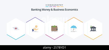 Banque d'argent et Business Economics 25 Pack icône plat incluant l'assurance. finances. finances. porte-monnaie. argent Illustration de Vecteur