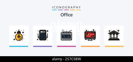 Office Line rempli 5 Icon Pack comprenant . programme. bureau. jour. argent. Création d'icônes créatives Illustration de Vecteur