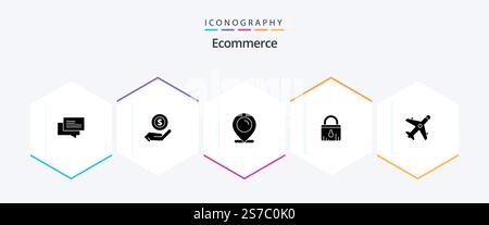 Pack d'icônes Glyph eCommerce 25 incluant le marché. shopping. emplacement. commerce électronique. verrouillage Illustration de Vecteur