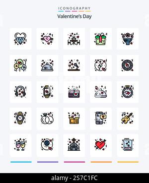 Pack Creative Valentines Day 25 Line avec icônes telles que des fleurs. mariage. dîner. mariage. arc Illustration de Vecteur