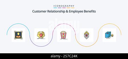 La ligne relation client et avantages sociaux des employés a rempli la case 5 icône Pack incluant la case. offre groupée. shaild. réglage. en-cas Illustration de Vecteur