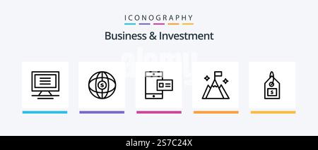 Business and Investment Line 5 Icon Pack incluant Business. utilisateur. dollar. compter. heure. Création d'icônes créatives Illustration de Vecteur