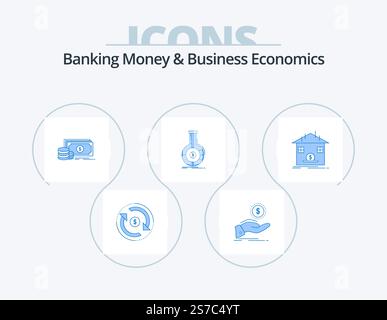 Monnaie bancaire et économie d'entreprise Blue Icon Pack 5 Icon Design. entreprise. analyses. finances. analyse. paiement Illustration de Vecteur