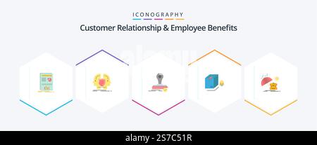 Relation client et avantages pour les employés Pack d'icônes plates 25 comprenant l'été. emballage. shaild. surprix. logo Illustration de Vecteur