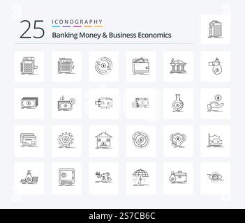 Banque d'argent et économie d'entreprise 25 packs d'icônes comprenant les services bancaires. architecture. marché. porte-monnaie. argent Illustration de Vecteur
