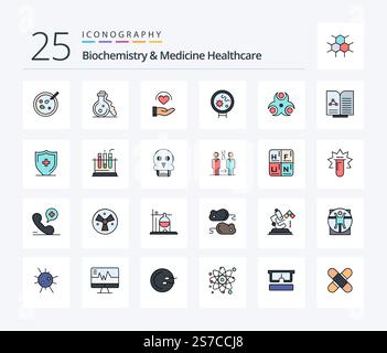 Biochimie et médecine soins de santé 25 ligne rempli icône pack comprenant biologique. rechercher. médical. médical. bactéries Illustration de Vecteur