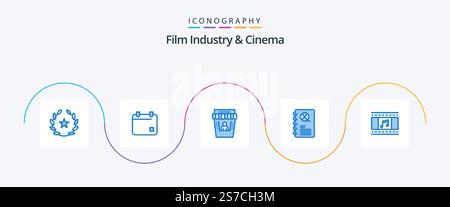 Pack icône Cenima Blue 5 avec film. livre. cinéma. film. cinéma Illustration de Vecteur
