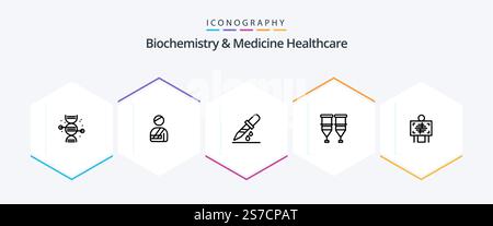 Biochimie et médecine soins de santé 25 ligne icône pack comprenant xray. seringue. droup. médical. sang Illustration de Vecteur