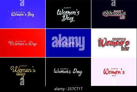 Logo abstrait Happy Women&rsquo ; s Day avec un visage de femme&rsquo ; s et conception vectorielle d'amour dans des couleurs rose et violette Illustration de Vecteur