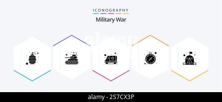 Pack d'icônes Glyph de la guerre militaire 25 comprenant le camp. navigation gps. ambulance. optimisation du temps. militaire Illustration de Vecteur