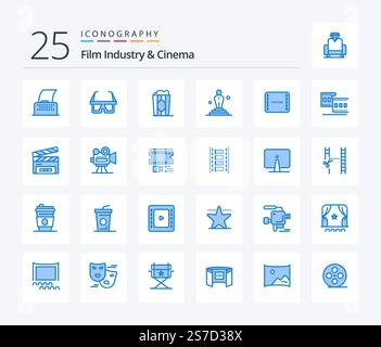 Pack d'icônes de couleur bleue Cenima 25 avec film. oscar. cinéma. film. cinéma Illustration de Vecteur