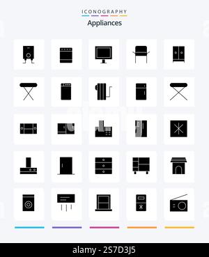 Creative Appliances 25 Pack d'icônes noir Uni Glyph telles que les meubles. appareils. électrique. appareils électroménagers. mobilier Illustration de Vecteur
