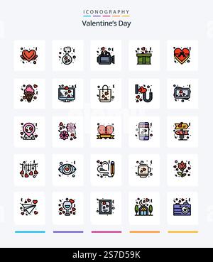 Pack Creative Valentines Day 25 Line avec icônes telles que Love. cœur. amour. présent. cadeau Illustration de Vecteur