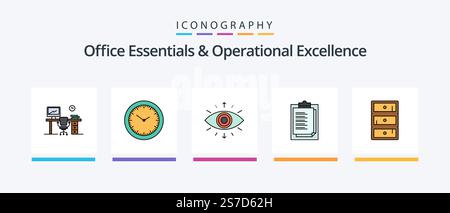 Office Essentials et Operational Exellence Line 5 Icon Pack comprenant Brain. bloc. diplômé. ordinateur portable. présentation. Création d'icônes créatives Illustration de Vecteur