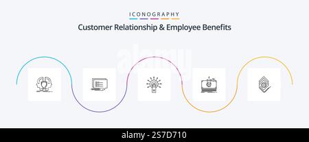 Pack d'icônes de la ligne 5 sur la relation client et les avantages pour les employés, transfert compris. dollar. écrire. argent. terminé Illustration de Vecteur