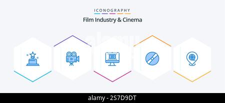 Pack Cenima 25 Blue Icon avec emplacement. pokémon. divertissement. ballon de basket. film Illustration de Vecteur