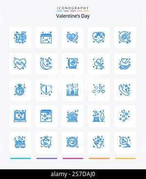 Pack Creative Valentines Day 25 Blue Icon tel qu'un cadeau. ruban. cœur. amour. commutateur Illustration de Vecteur