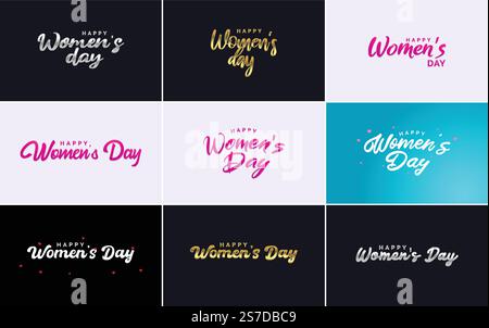 Logo abstrait Happy Women&rsquo ; s Day avec un visage de femme&rsquo ; s et conception vectorielle d'amour dans des couleurs roses et noires Illustration de Vecteur