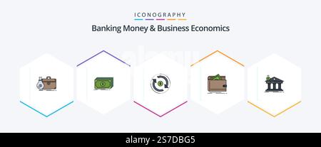 Banque d'argent et économie d'entreprise 25 Pack d'icônes FilledLine comprenant de l'argent. espèces. fonds. argent. débit Illustration de Vecteur