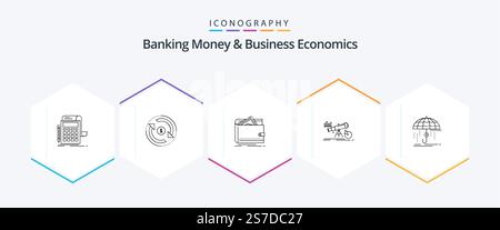 Banque d'argent et économie d'entreprise 25 packs d'icônes comprenant les prévisions. analyses. marché. porte-monnaie. argent Illustration de Vecteur