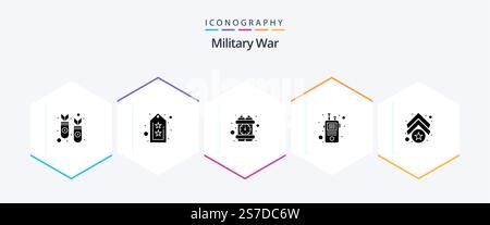 Pack icône militaire de guerre 25 Glyph avec armée. émetteur-récepteur portatif. crime. talkie. communication Illustration de Vecteur